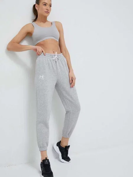 Спортен панталон Under Armour сиво с изчистен дизайн бяло