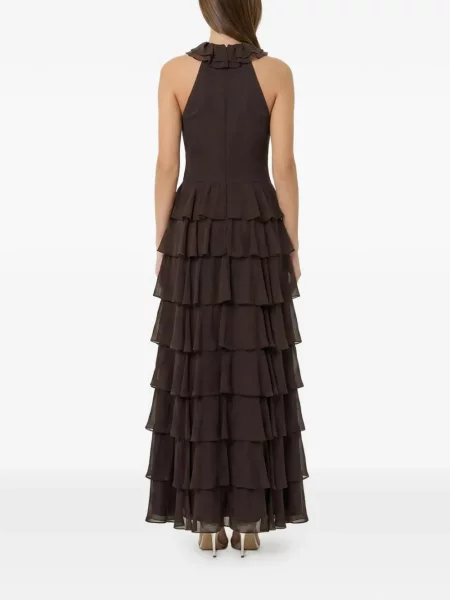Rochie maxi Nicholas cu volane de costum maro