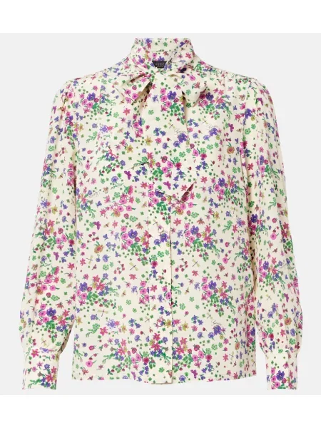 Cămașă Gucci de mătase cu model floral alb