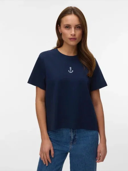 VERO MODA Tricou VMSARA METTE bleumarin alb