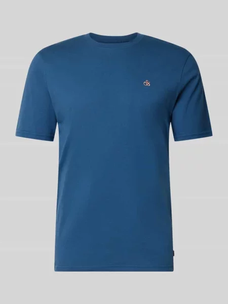 T-shirt z Wyhaftowane logo i Okrągły dekolt Scotch & Soda granatowa