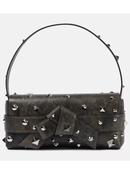 Usnjena torbica Acne Studios z žeblji rjava