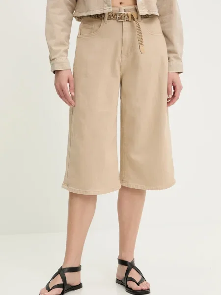 Answear Lab szorty gładkie high waist beżowy