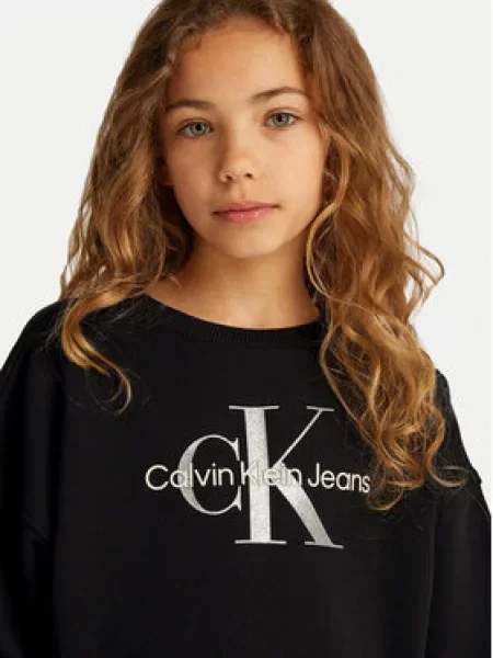 Calvin Klein Jeans Džemperis Glitter Monologo M Boxy Fit juoda
