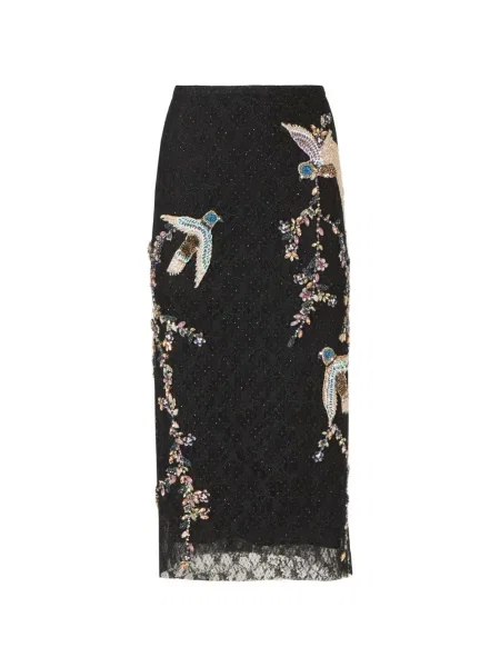 Fustă midi Costarellos cu aplicații din dantelă negru