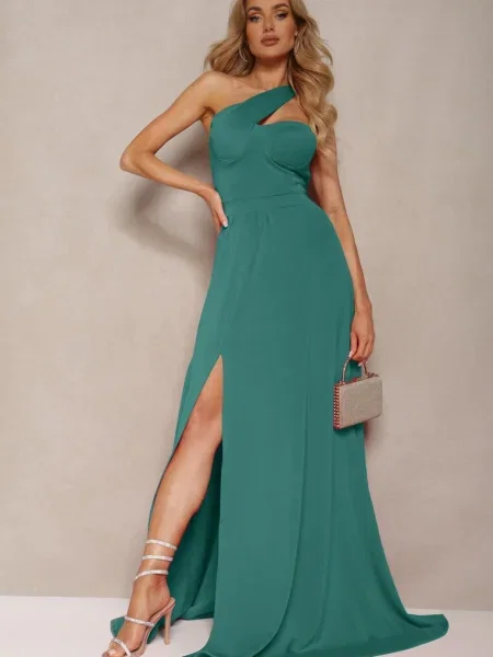 Rochie Cloș cu Un Umăr și Crăpătură Adâncă Efiela verde