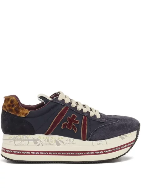 Sneakerși Premiata din piele de căprioară cu imagine cu model leopard albastru