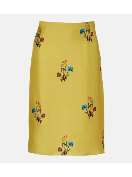 Fustă midi Marni de mătase cu model floral până la genunchi galben