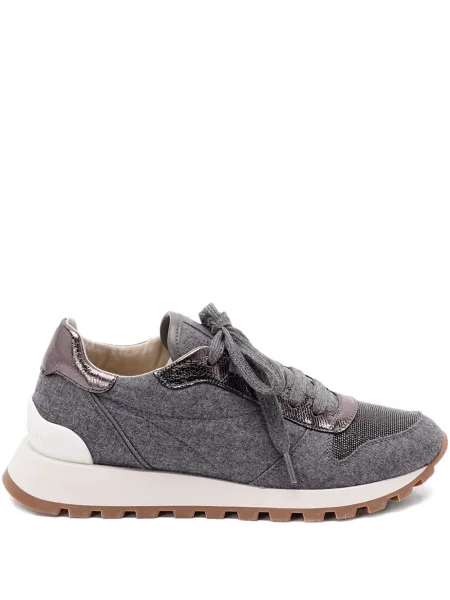 Sneakerși Brunello Cucinelli cu șireturi din dantelă gri