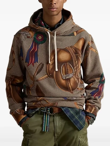 Polo Polo Ralph Lauren cu broderie cu imprimeu geometric din fleece maro