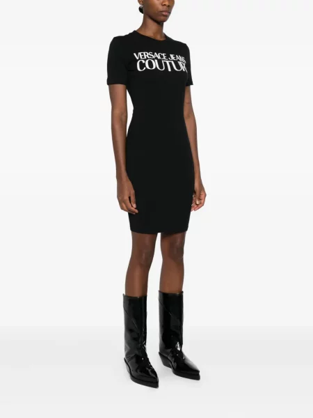 Rochie din denim Versace Jeans Couture cu imagine de costum negru