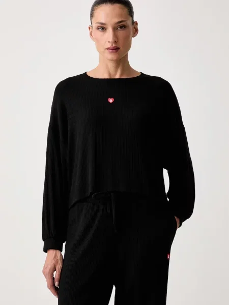 HUGO hanorac de loungewear pentru femei cu modal HUGO HEART TOP negru