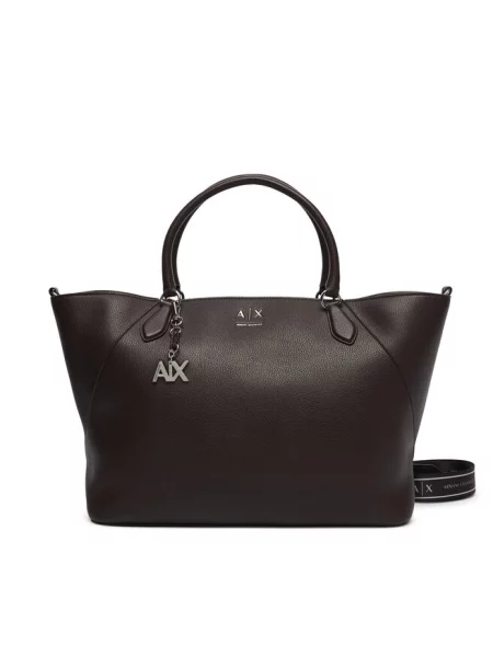 Armani Exchange torebka shopper z imitacji skóry brązowa
