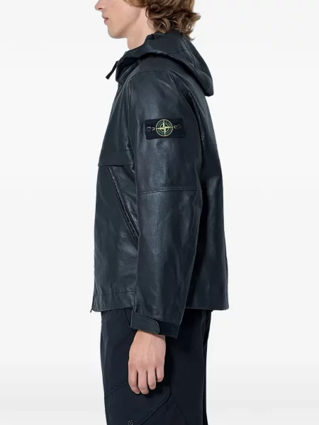 Кожено яке Stone Island с качулка камъни черно