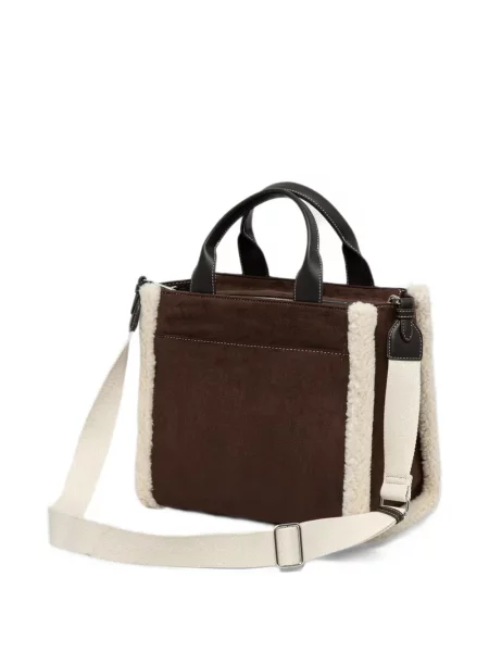 Τσάντα shopper Dkny με απλικέ από δέρμα προβάτου καφέ