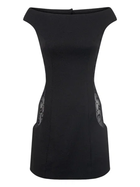 Mała sukienka mini Marine Serre z dekoltem w łódkę garniturowa czarna