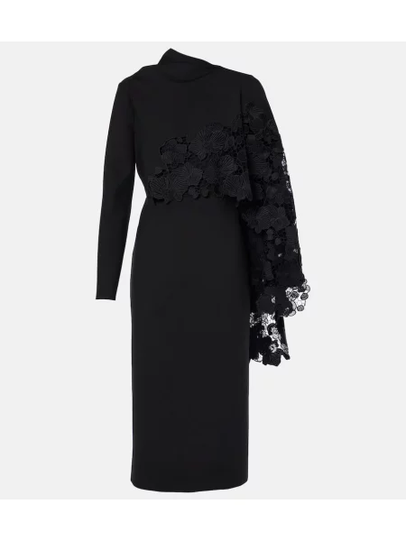 Rochie midi Oscar De La Renta de lână cu model floral până la genunchi negru