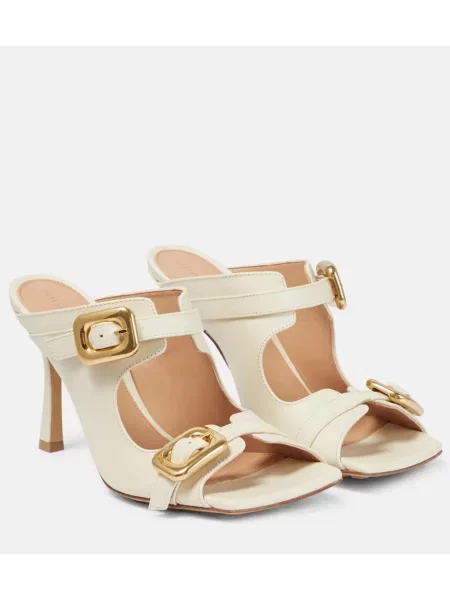 Kožené mules Bottega Veneta s přezkou béžové