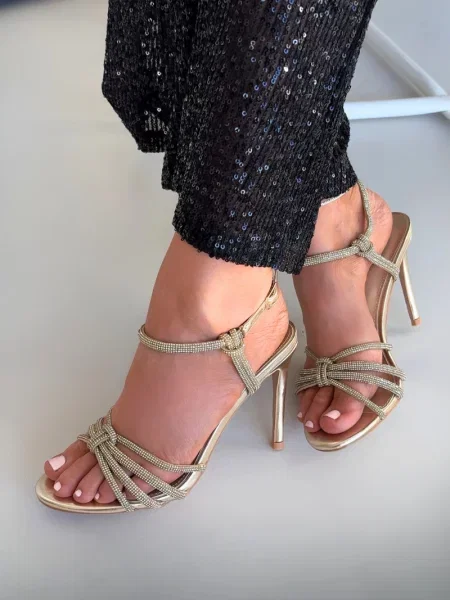 Сандали Boto с висок ток с кристали жълто