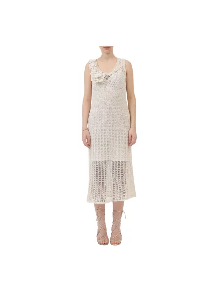 Dzianinowa długa sukienka maxi Ermanno Scervino biała