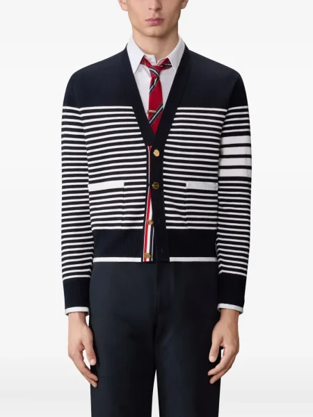 Dryžuotas kardiganas Thom Browne v formos iškirpte mėlyna
