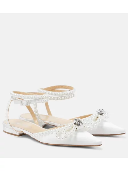 Saténové baleríny Mach & Mach s mašlí bílé