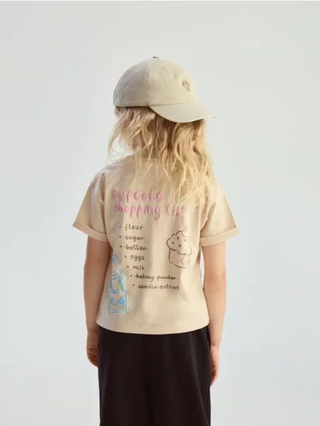 Reserved T-shirt z nadrukiem na plecach beżowy