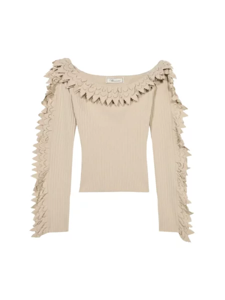 Sweter Blumarine z falbankami beżowy