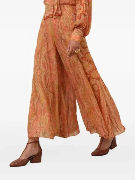 Pantaloni Zimmermann cu imagine cu model paisley portocaliu