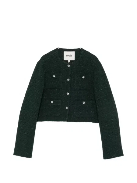 Decupat geacă Maje în carouri din tweed verde