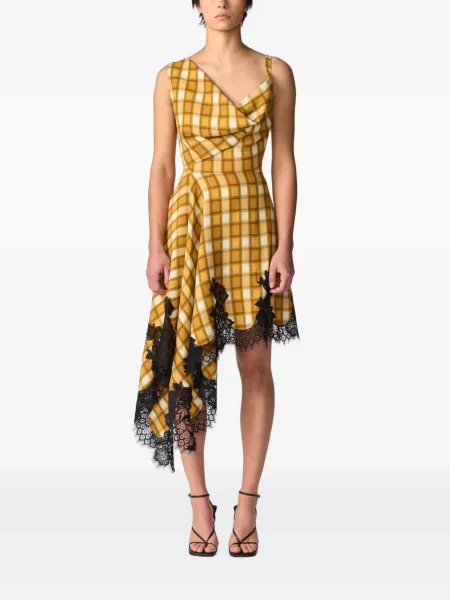 Rochie midi Monse asimetrică din dantelă galben