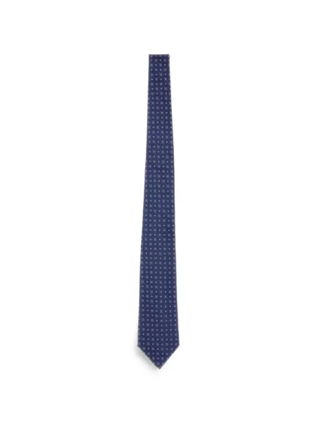 Cravată Kiton de mătase cu imprimeu geometric albastru