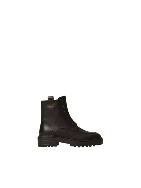 Botki Twinset chunky z logo czarne