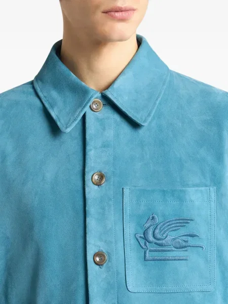 Geacă Etro cu broderie din piele de căprioară albastru