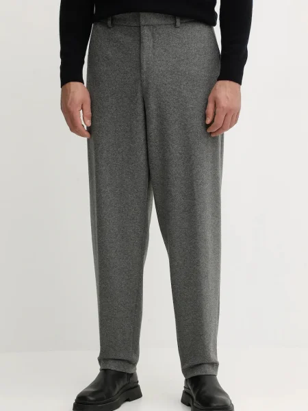 BOSS pantaloni din lână drept gri