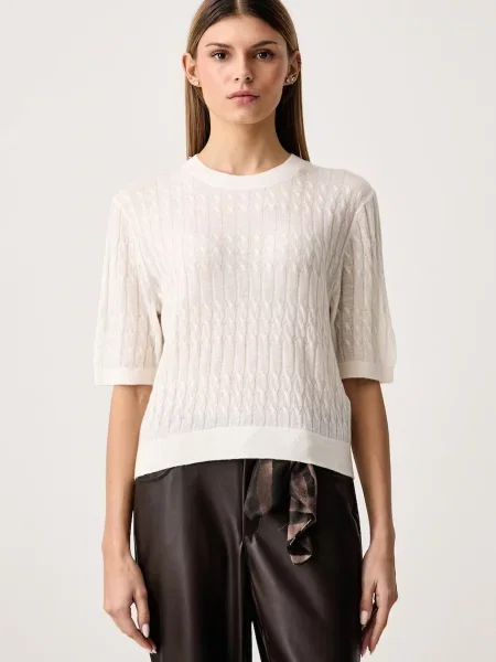 United Colors of Benetton pulover cu mânecă scurtă pentru femei cu lână bej