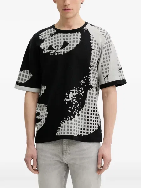 Tricou Desigual cu imagine din jacard negru