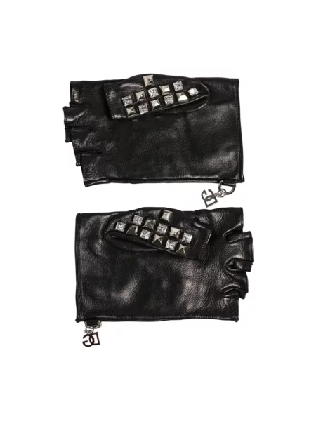 Rękawiczki Dolce And Gabbana skórzane z ćwiekami czarne