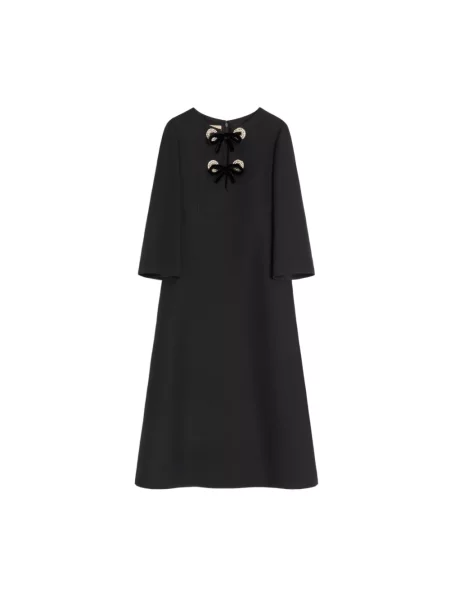 Lniana sukienka midi Valentino Garavani czarna