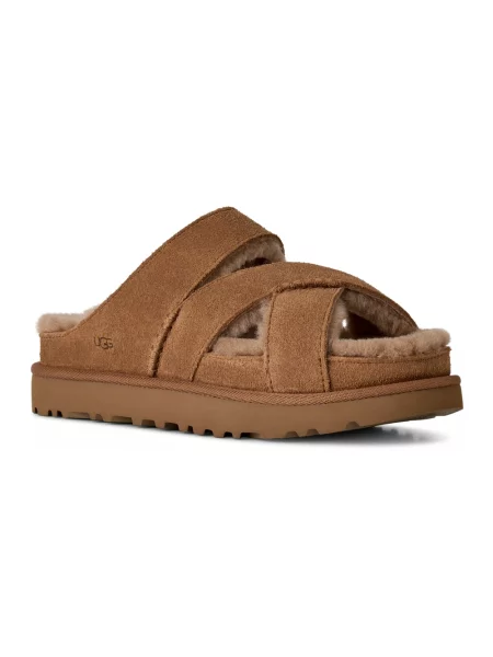 Klapki Ugg wełniane na ramiączkach brązowe