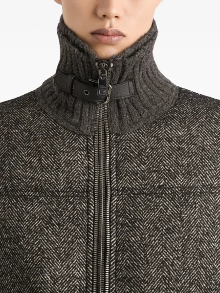 Geacă bomber Dolce & Gabbana tricotate cu model herringbone gri