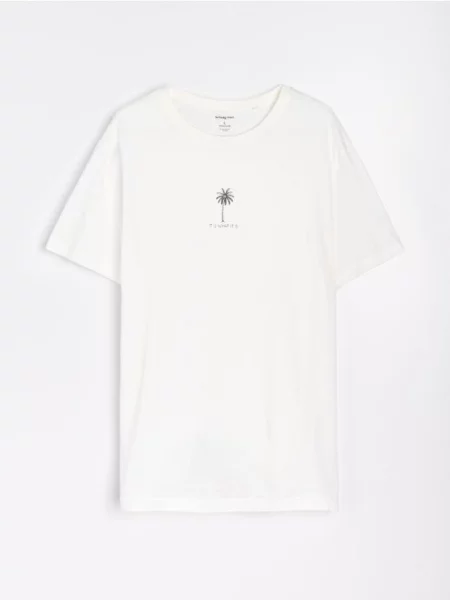 Sinsay koszulka z nadrukiem wakacyjnym kremowy