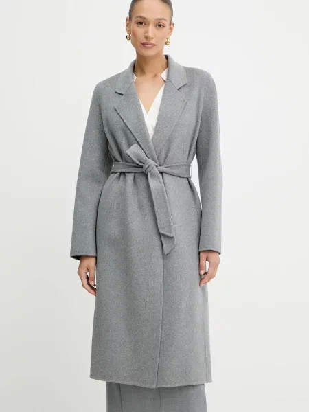 BOSS palton de lână de tranzitie desfacut gri