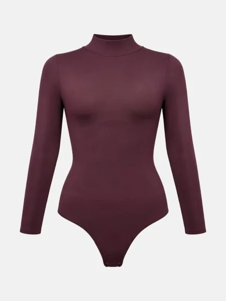 Cfab Alakformáló body Clean Longsleeve Turtleneck Sculpting Bodysuit with String burgundi vörös