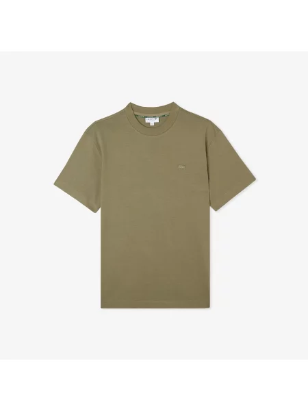 Lacoste T-Shirt Z Okrągłym Dekoltem Relaxed Fit Khaki zielony