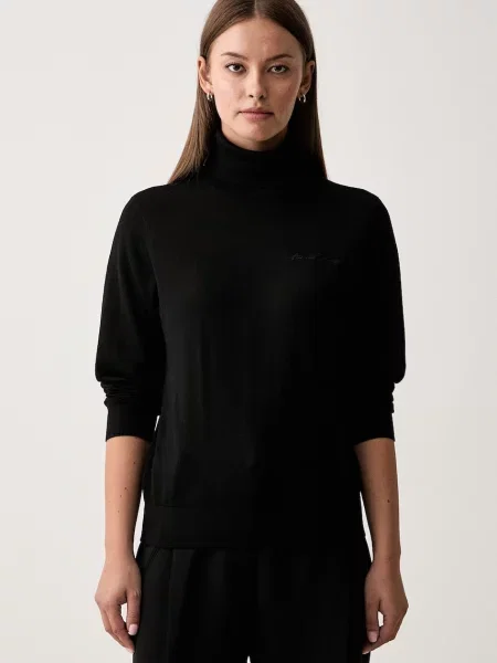 Armani Exchange pulover cu guler înalt de damă din lână negru