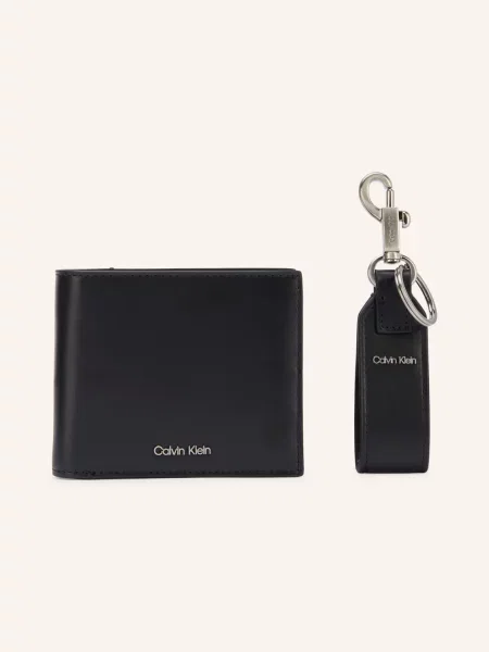 Calvin Klein Sada: Peněženka A Přívěsek Na Klíče / platinová černá