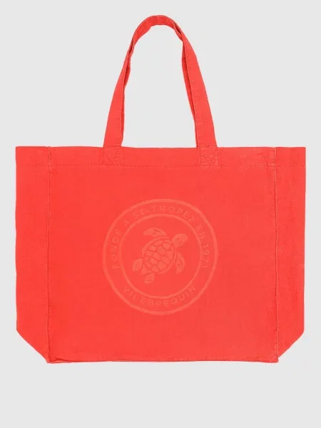 Льняная пляжная сумка Vilebrequin с принтом оранжевая