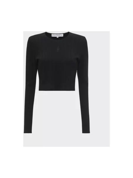 Haftowany top Jw Anderson z długim rękawem o skróconej długości czarny