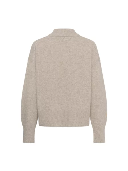 Sweter My Essential Wardrobe wełniany z dekoltem w serek beżowy